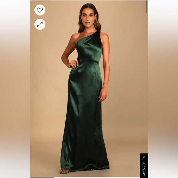 NWT LULU’S Emerald Green Satin One-Shoulder Maxi Dress 🩵 - Picture 1 of 4